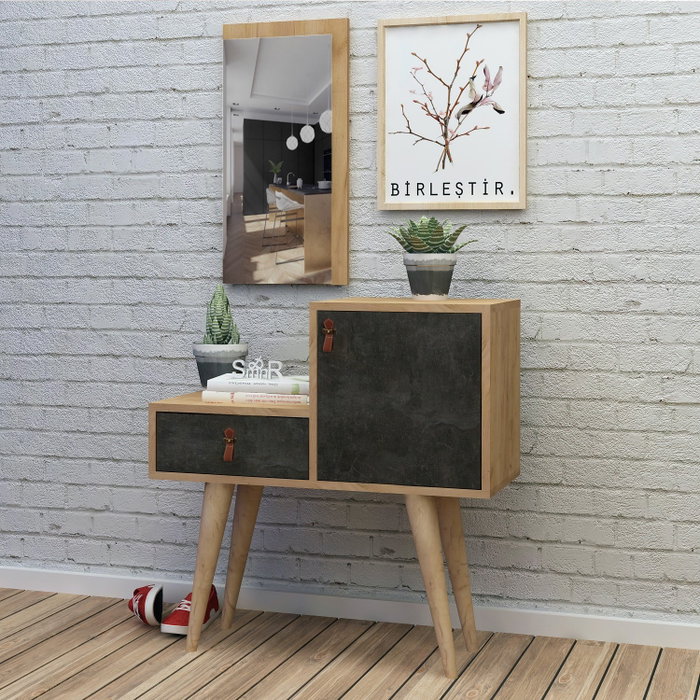 Hanah Home Recibidor Moderno Elegante Roble y Gris Oscuro con Zapatero 80cm Mueble Entrada Melamina
